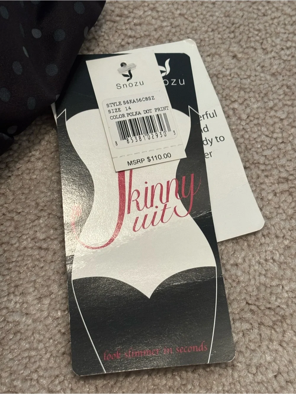 Skinny Suit Snozu Women’s Size 14 Black Polka Dot Swimwear Gray Dots NWT New - Picture 4 of 5